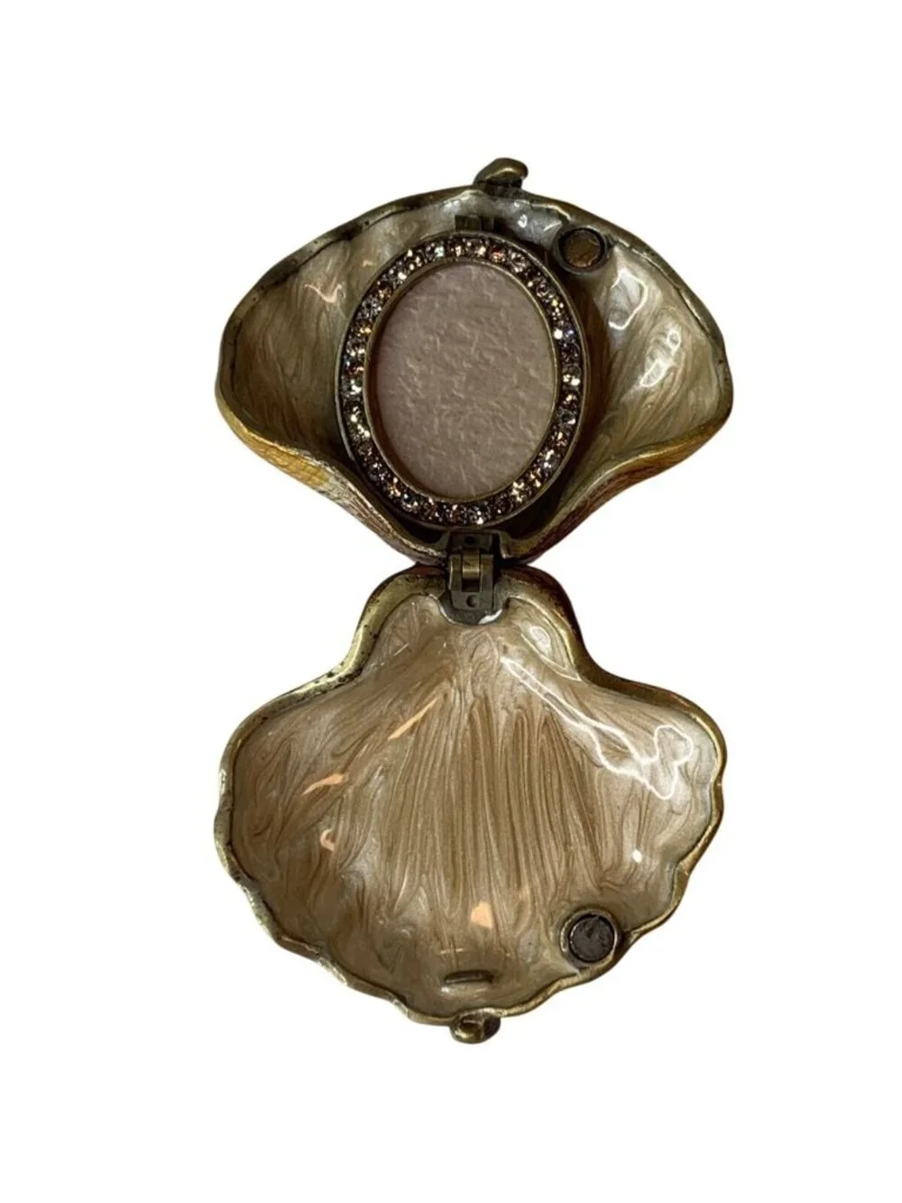 Decorative Clam Seashell Trinket Box w/ Jeweled Rhinestone-Accented Oval Frame